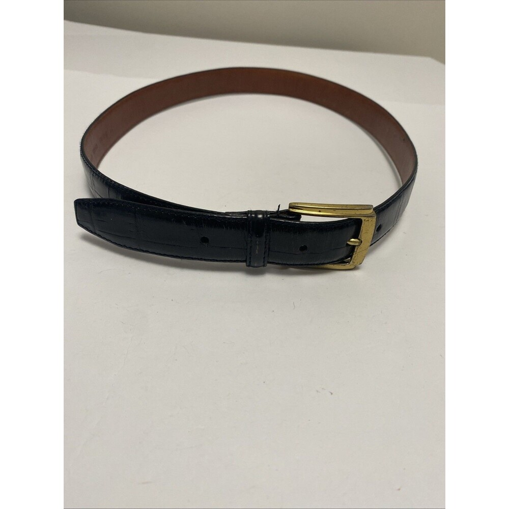 Croc Embossed Men’s Italian Leather Dress Belt Black Size 34 Goldtone Buckle